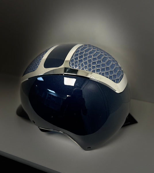 Kask Helmet, navy Shine with beautiful silver blue leather – Flying Changes