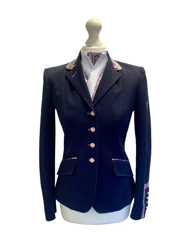 SALE Ladies Charlotte Short Jacket, Navy & Lilac Faux Snake Skin